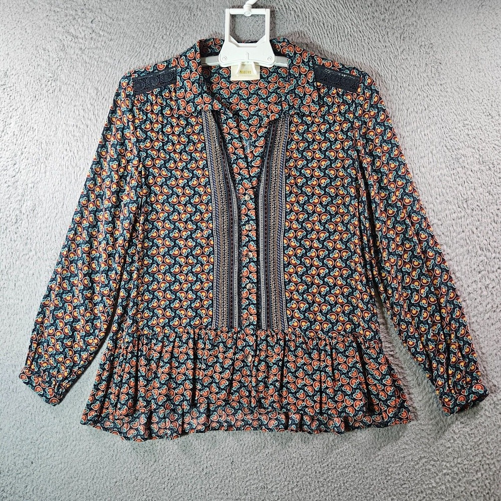 Maeve Anthropologie Shirt Top Women Sz 4 Eyelet Detail Button Up Floral Preppy